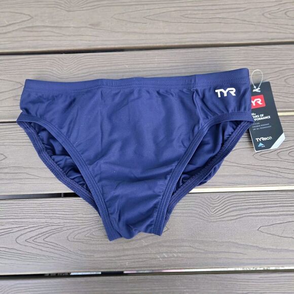 TYR Men's Solid Navy Nylon Drawstring Racer Swimwear Briefs Size 30 NEW - Picture 1 of 3